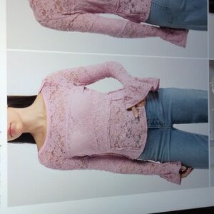 Free People Blush Lace Bell Sleeve Blouse